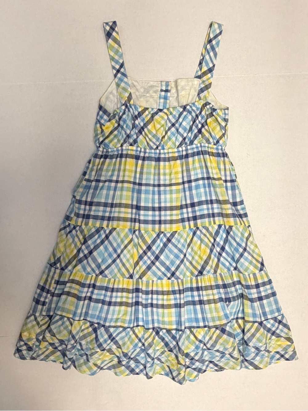 SO Blue Yellow Plaid Tiered Sundress Women’s Medium Sleeveless Ruffle Dress